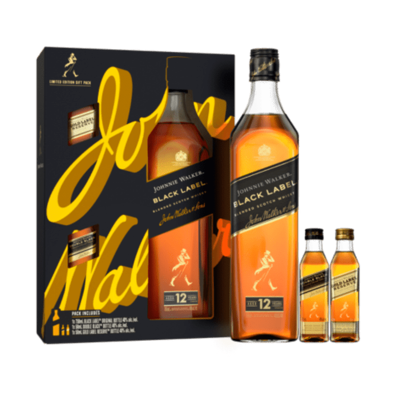 Johnnie Walker Black Label 750ml W/ 2 50ml Gold & Double Black - LoveScotch.com