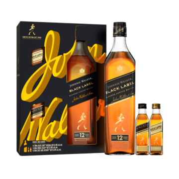 Johnnie Walker Black Label 750ml W/ 2 50ml Gold & Double Black - LoveScotch.com