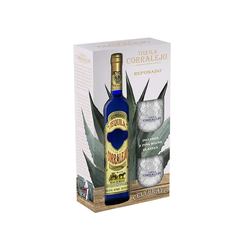 Corralejo Reposado Tequila with 2 Pina Rocks Glasses Gift Set