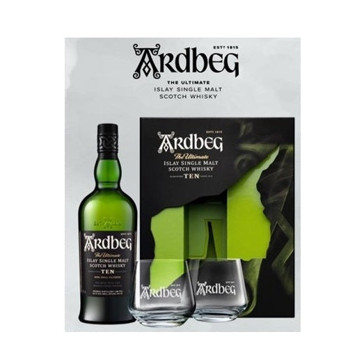 Ardbeg 10 Year Old Islay Single Malt Scotch Whisky Gift Set with 2 Glasses (750ml)