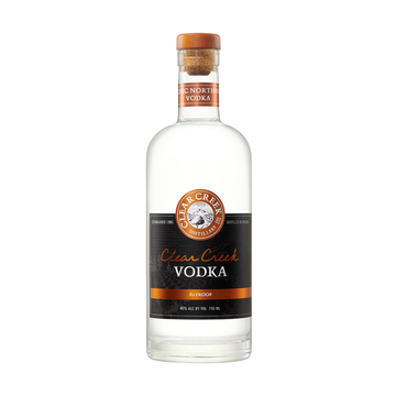 Clear Creek Vodka 750 mL bottle, front label, 80 proof