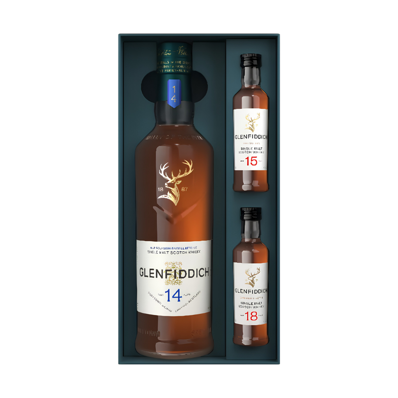 Glenfiddich 14 Year Single Malt Limited Edition Gift Set With 15 & 18 Year 50ml - LoveScotch.com