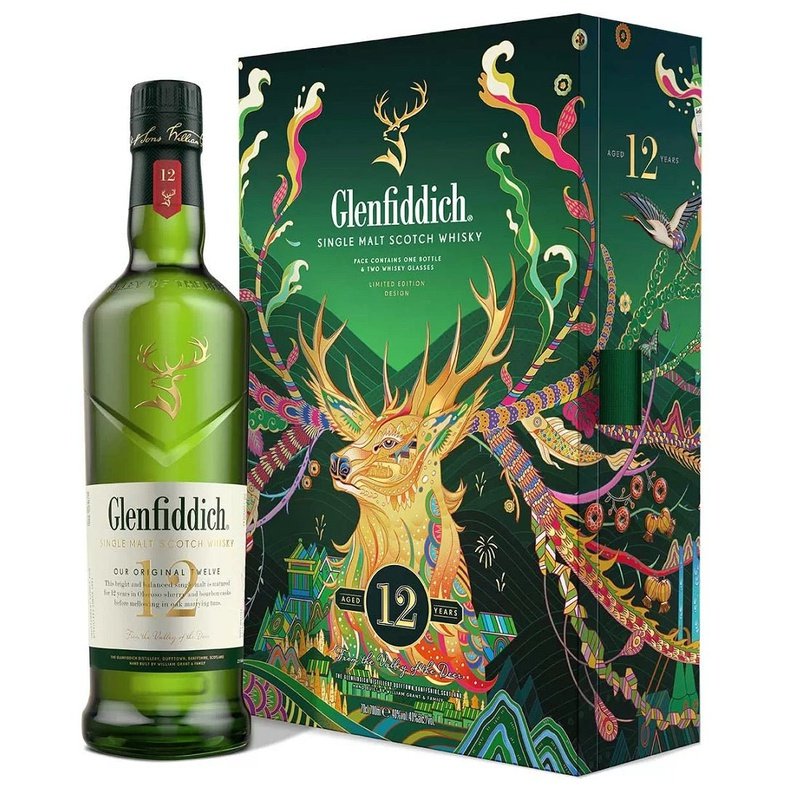 Glenfiddich 12 Year Old 'Lunar New Year Edition' Single Malt Scotch Whisky w/2 Glasses Gift Pack - LoveScotch.com