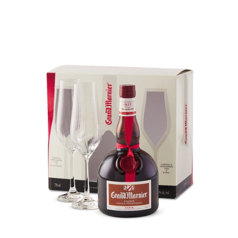 Grand Marnier Cordon Rouge Gift Set With 2 flutes - LoveScotch.com