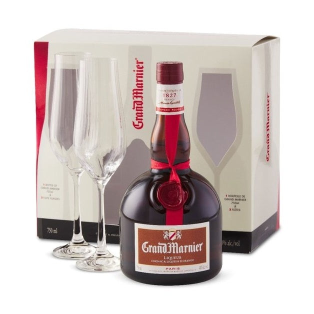 Grand Marnier Cordon Rouge Gift Set With 2 flutes - LoveScotch.com