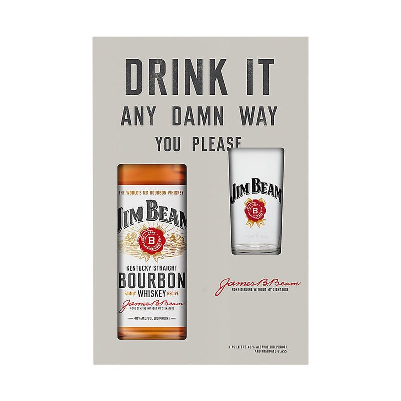 Jim Beam Kentucky Straight Bourbon 1.75L gift set with highball glass