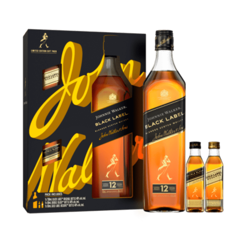 Johnnie Walker Black Label 750ml W/ 2 50ml Gold & Double Black - LoveScotch.com