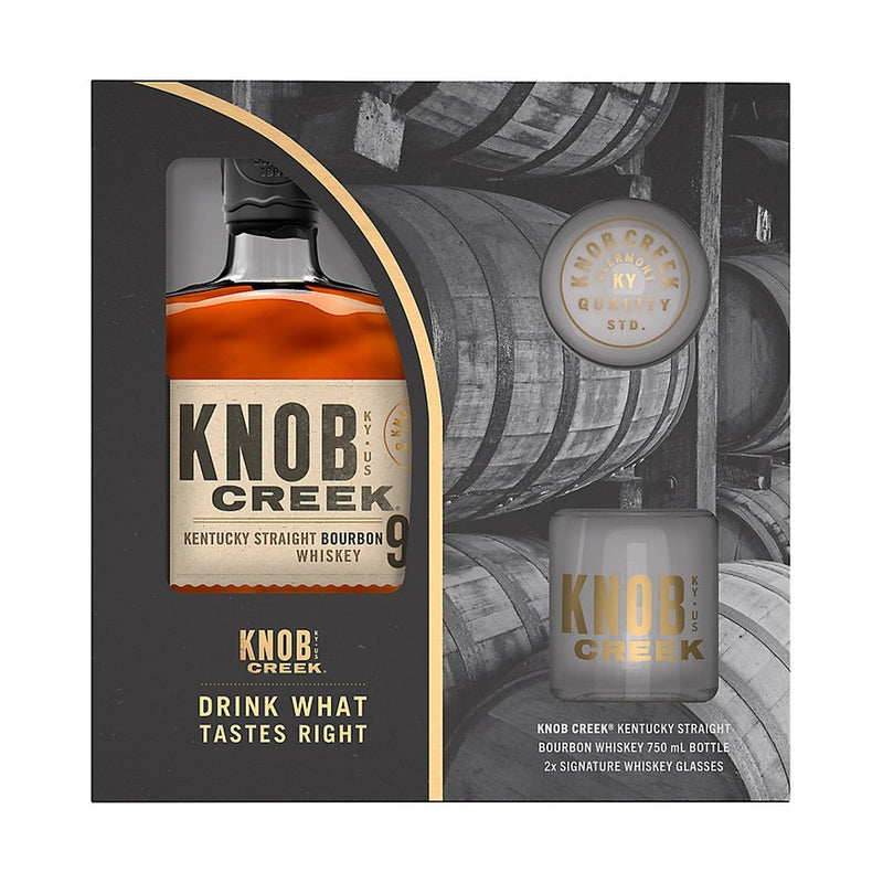 Knob Creek 9 Year Old Bourbon 750ml gift set with two rocks glasses