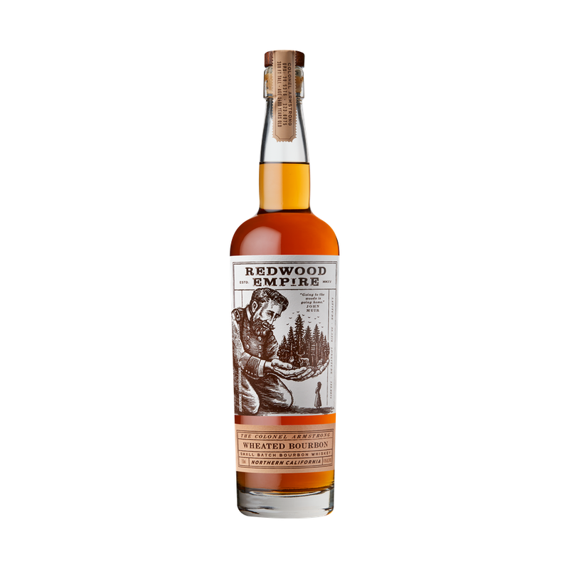 Redwood Empire Colonel Armstrong Wheated Bourbon Whiskey front bottle on white