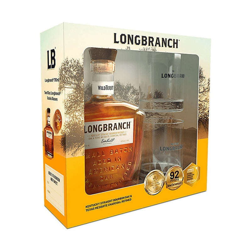 Wild Turkey Longbranch 8 Year Bourbon gift set with two rocks glasses