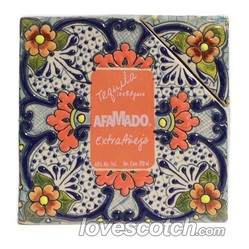 Afamado Extra Anejo Tequila Square Ceramic Bottle, Orange Label - LoveScotch.com
