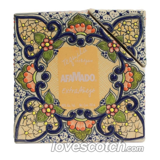 Afamado Extra Anejo Tequila Square Ceramic Bottle, Yellow Label
