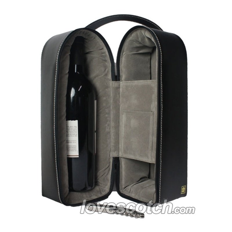 Black Leather Wine Caddy With Bar Tool - LoveScotch.com