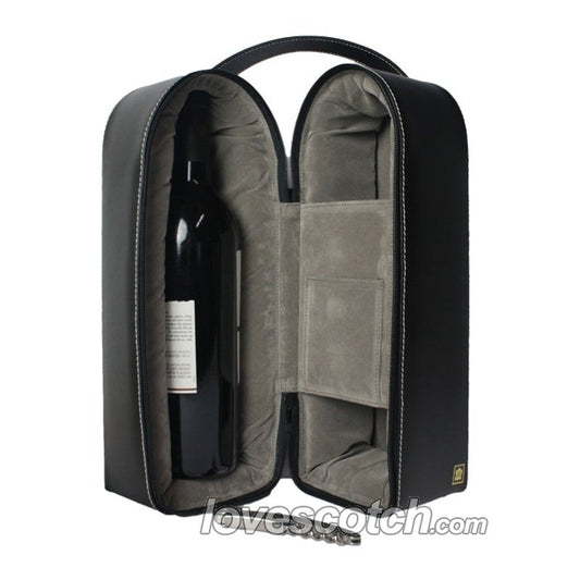 Black Leather Wine Caddy With Bar Tool