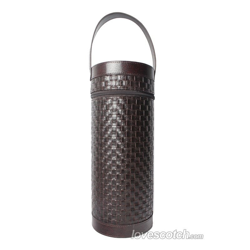 Brown Weaved Leather Wine Tote - LoveScotch.com