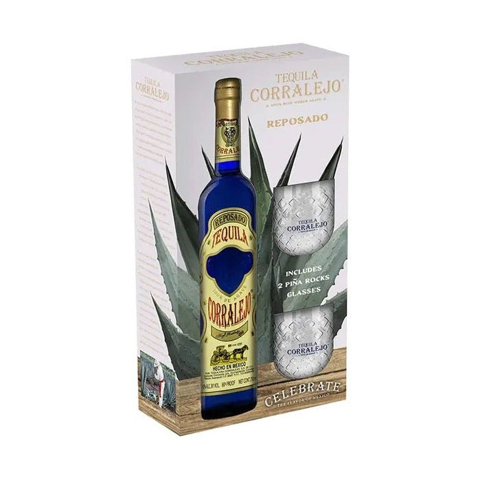Corralejo Reposado Tequila with 2 Pina Rocks Glasses Gift Set - LoveScotch.com