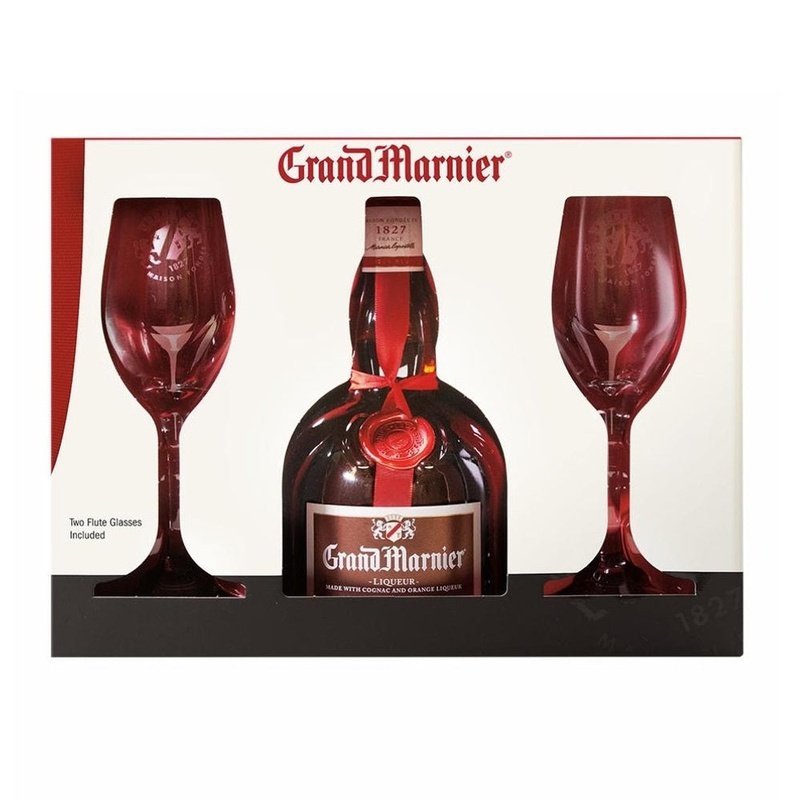 Grand Marnier Cordon Rouge Gift Set With 2 Flutes Glasses - LoveScotch.com